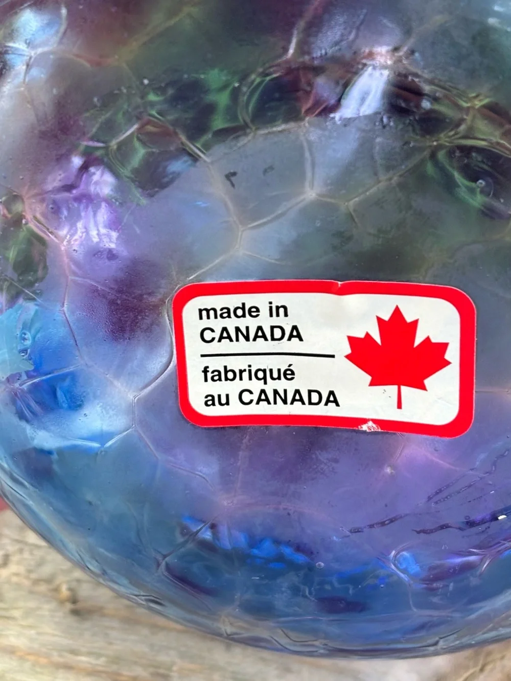 Hand Blown Canadian Glass Oil Lamp Purple/Blue Swirl Crackle Finish Vtg